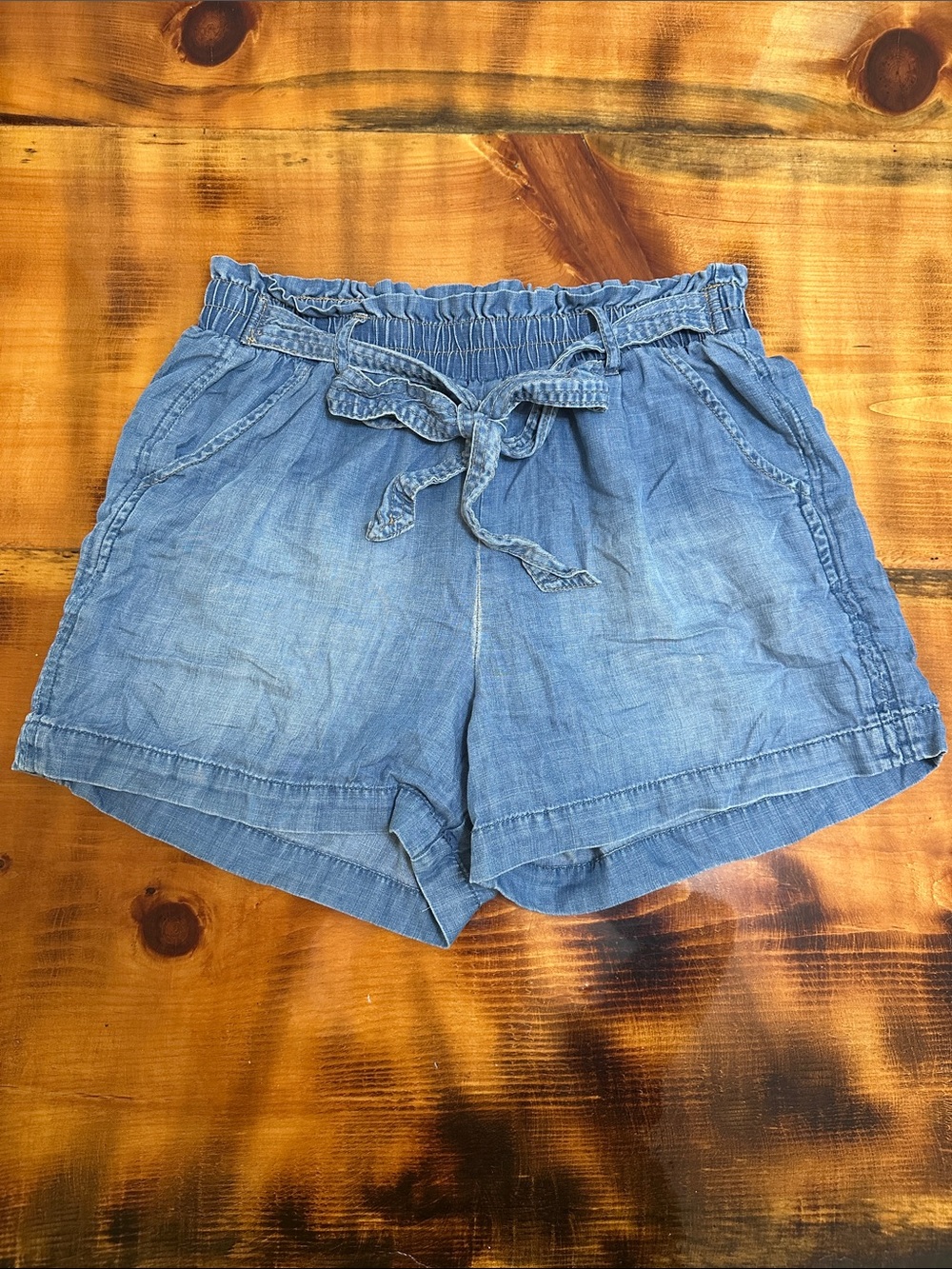 Knox Rose Light Blue Chambray High-Waist Tie Shorts